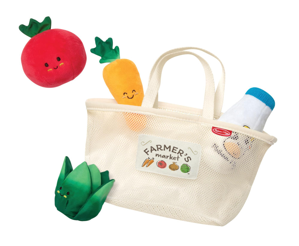 Melissa & Doug Market Basket Fill & Spill tote for tactile exploration and grasping practice.