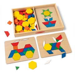 Melissa & Doug pattern blocks with 120 colorful wooden shapes for pattern creation and spatial skill practice