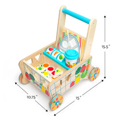 Two wooden puzzle boards stored inside the cart for easy cleanup.