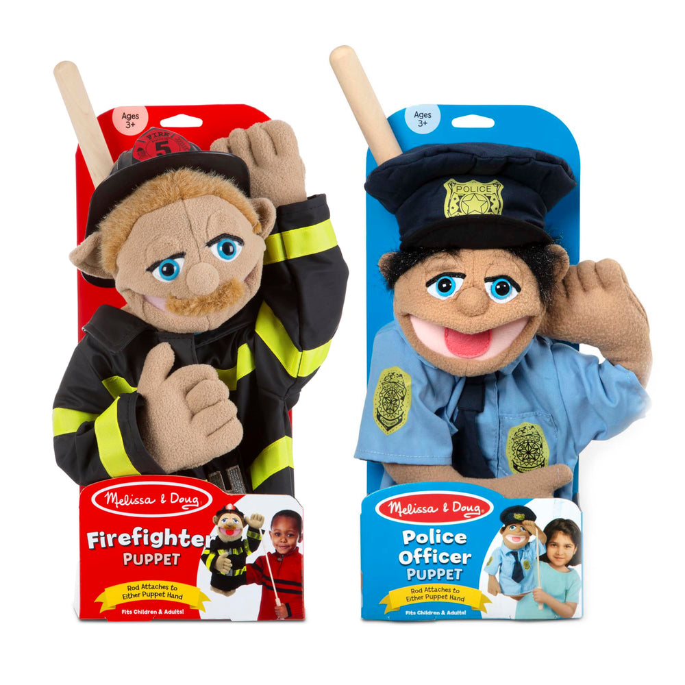 Melissa & Doug Rescue Puppet removable clothing for mix-and-match costume play.