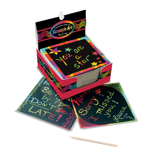 Melissa & Doug Scratch Art Rainbow Mini Notes reveal vibrant colors with the wooden stylus.