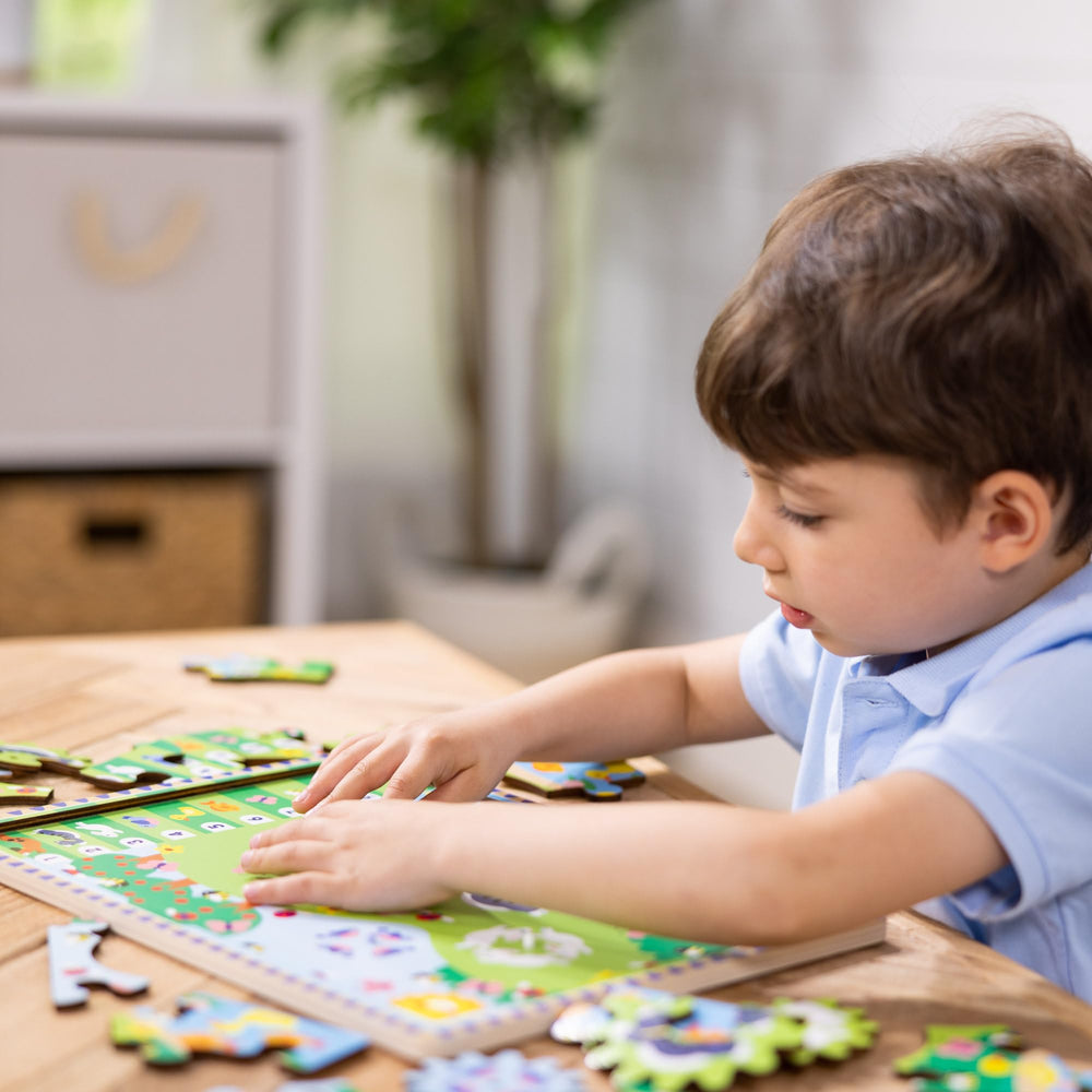 Screen-free play option with Melissa & Doug wooden puzzle