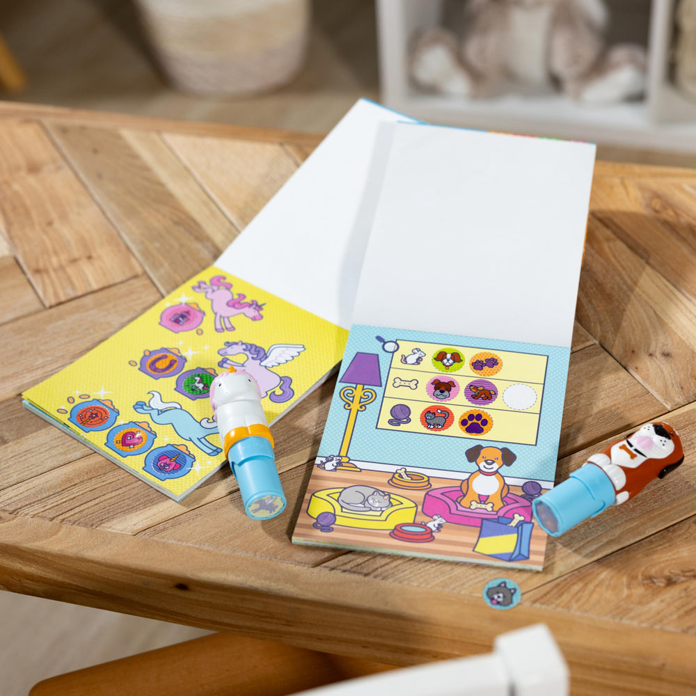 Melissa & Doug Sticker WOW two 24-page pads offer pets and fantasy activities.