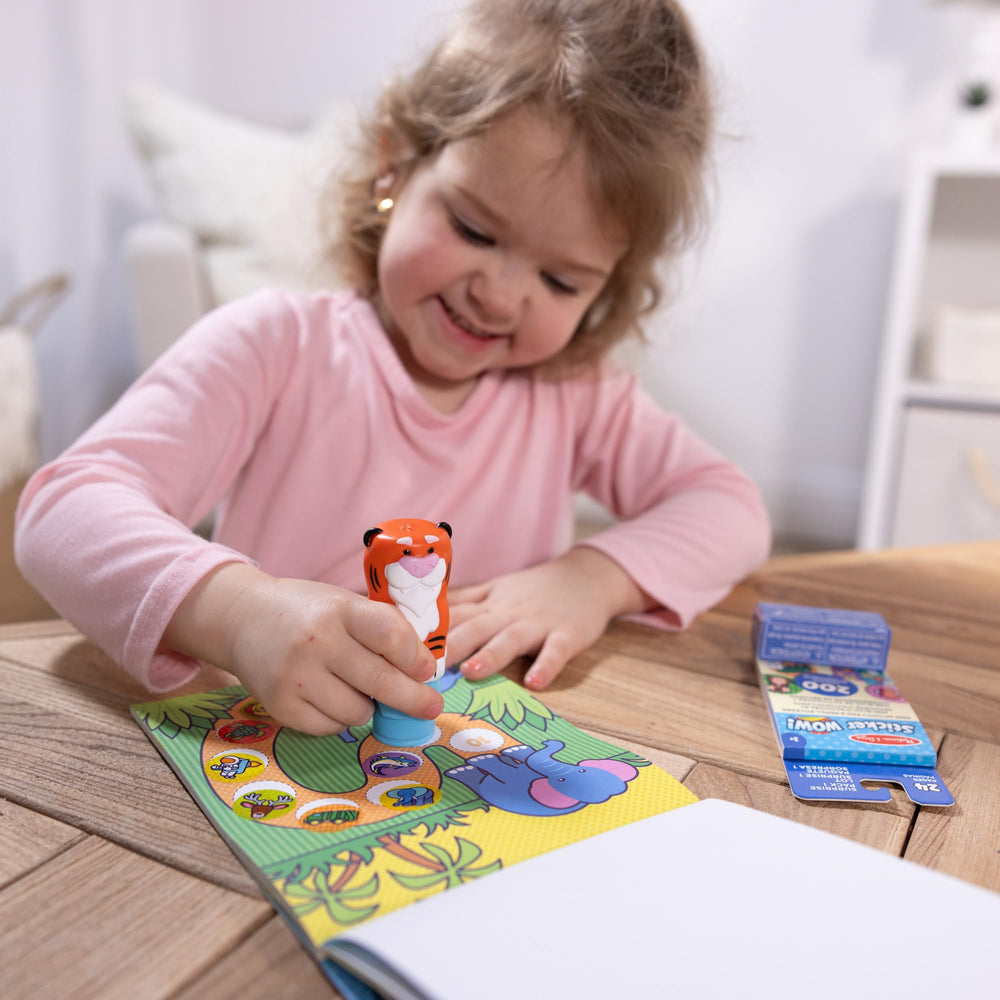 Melissa & Doug Sticker WOW sticker stack keeps stickers handy for on-the-go crafts.