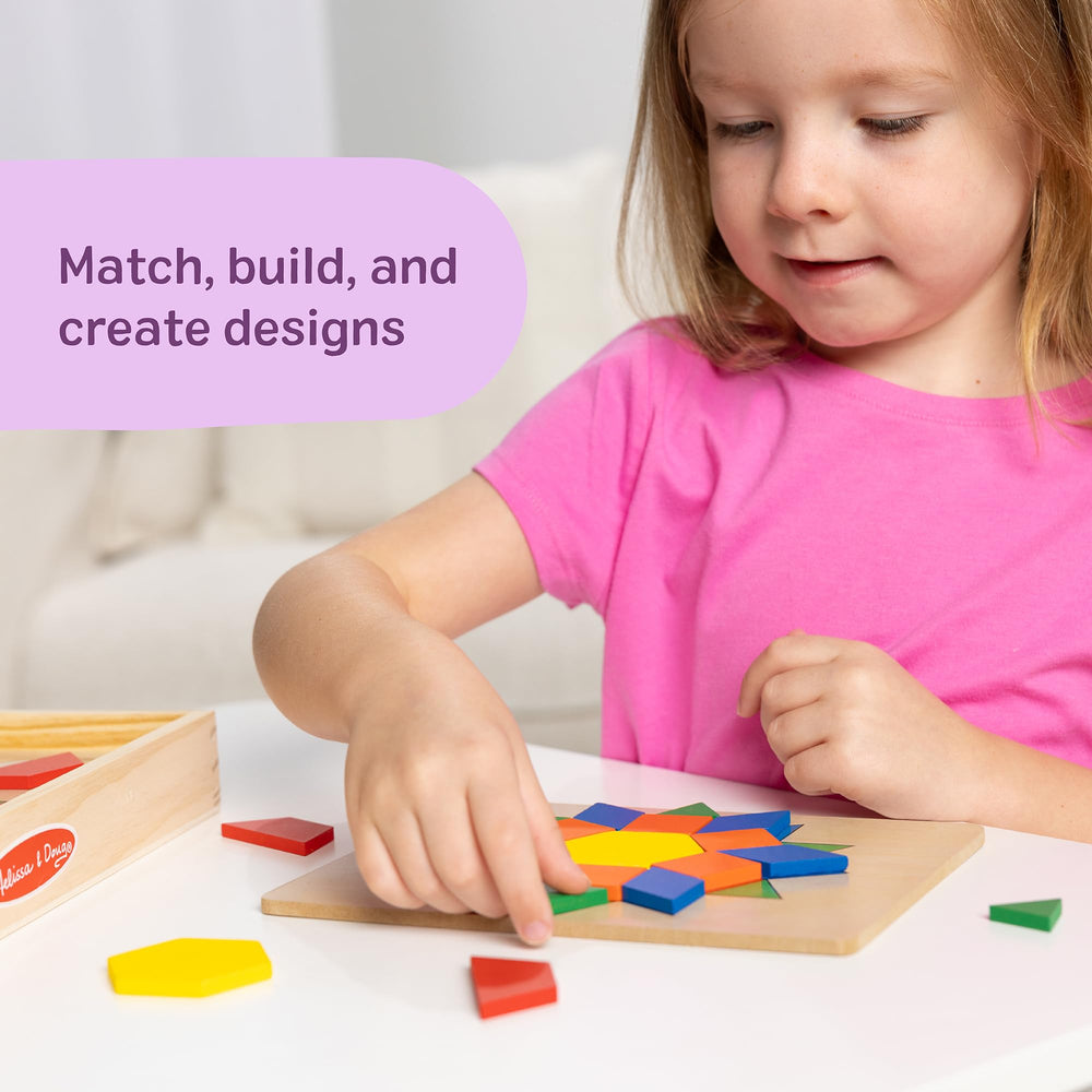 Melissa & Doug tangram puzzles with wooden tiles to boost spatial reasoning
