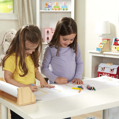 Close-up of the child-safe tear strip on the Melissa & Doug dispenser.