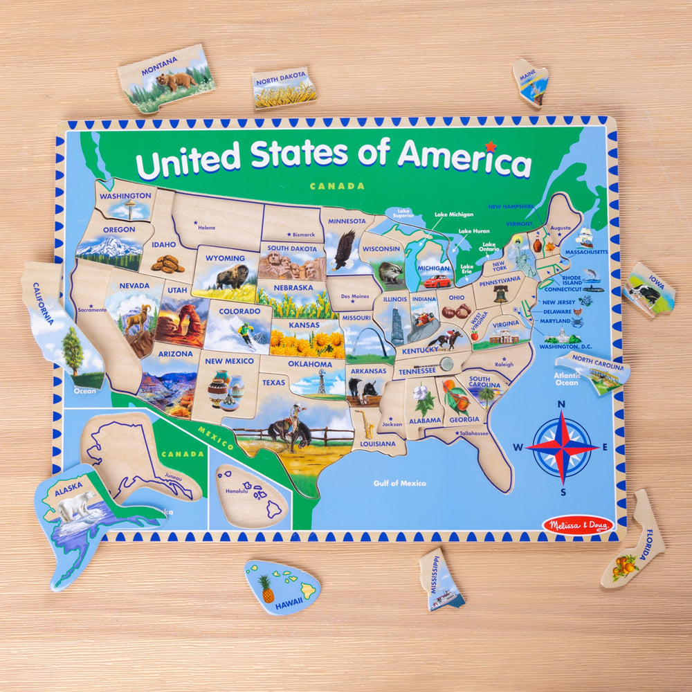 Melissa & Doug USA Map surface is easy to clean for quick setup.