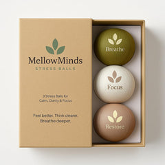 MellowMinds stress ball with soft texture in hand for gentle tension relief