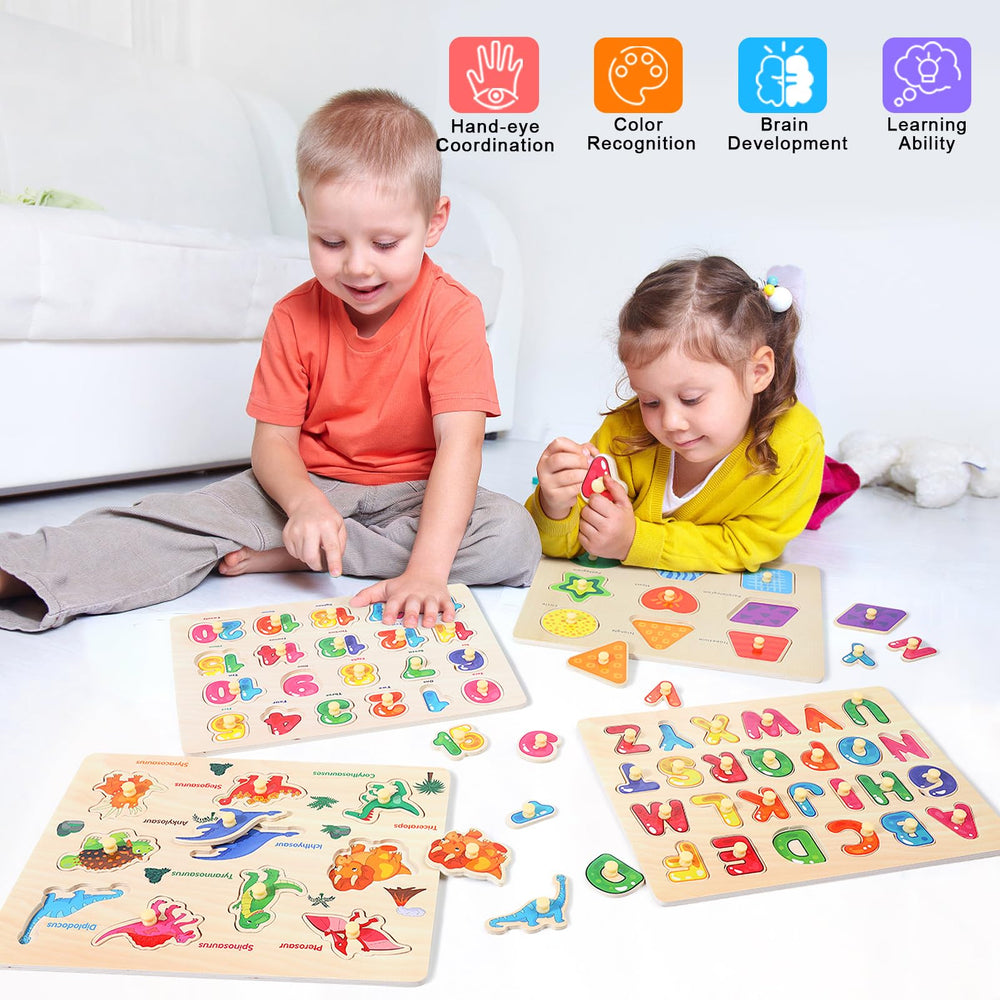 Melofaver peg puzzle ABC board supports early literacy with 26 letters and sturdy pegs.