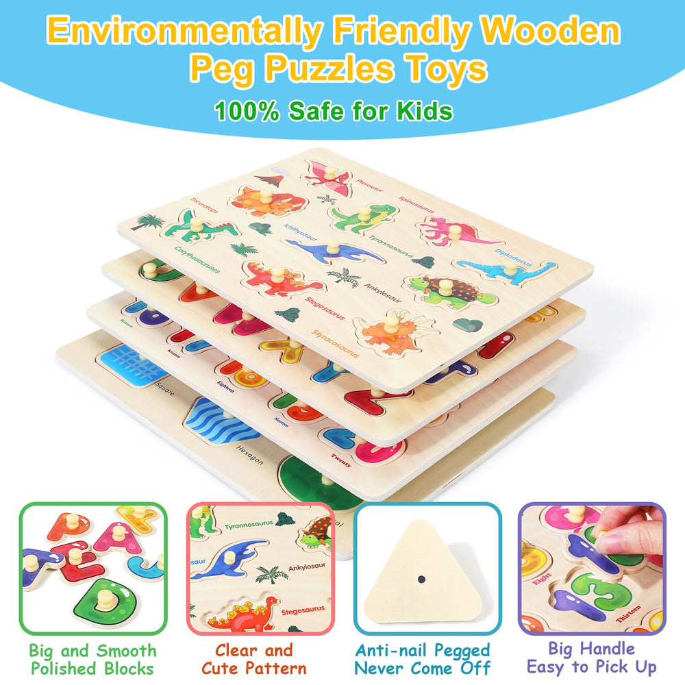 Melofaver dinosaur puzzle board introduces 10 dinosaurs for animal awareness.