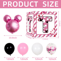 Melofaver pink mouse foil balloon adds whimsy to celebration.