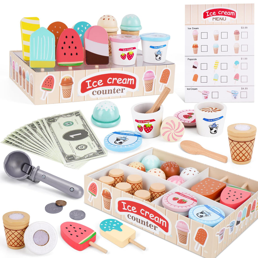 Melofaver wooden ice cream cones for imaginative play and early counting skills