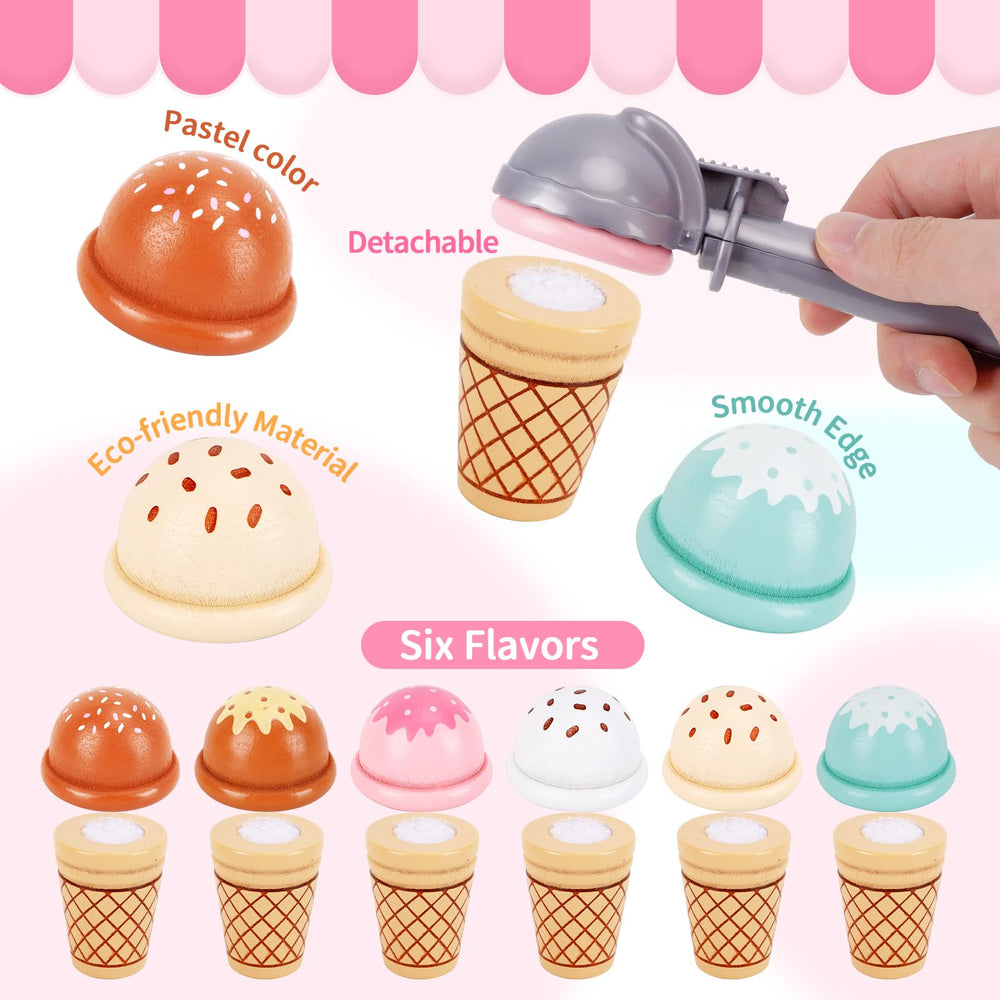 Melofaver wooden ice cream cups for pretend cafe play and serving
