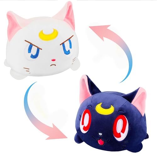 Memall cute cat reversible plush—front view showing two color moods for play.