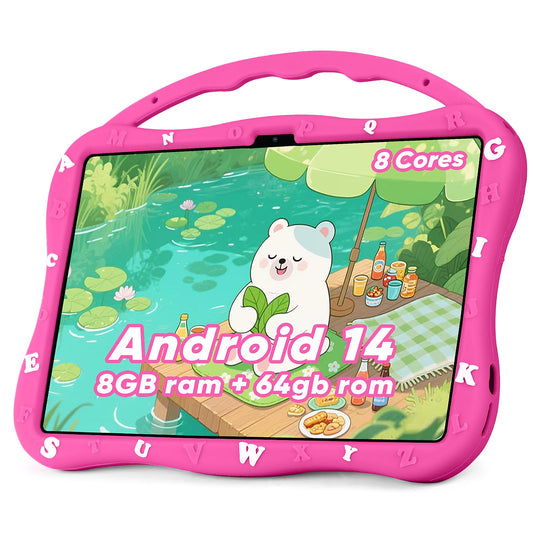 MengDash kids tablet 10.1-inch front view with bright display for learning and play.
