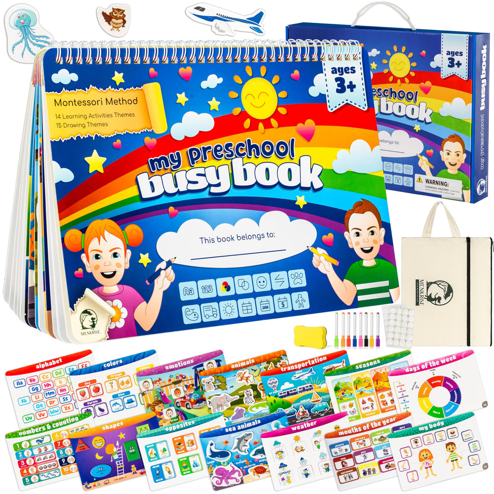 MENKRISE Busy Book with 14 themed illustrations encourages early letter and shape exploration
