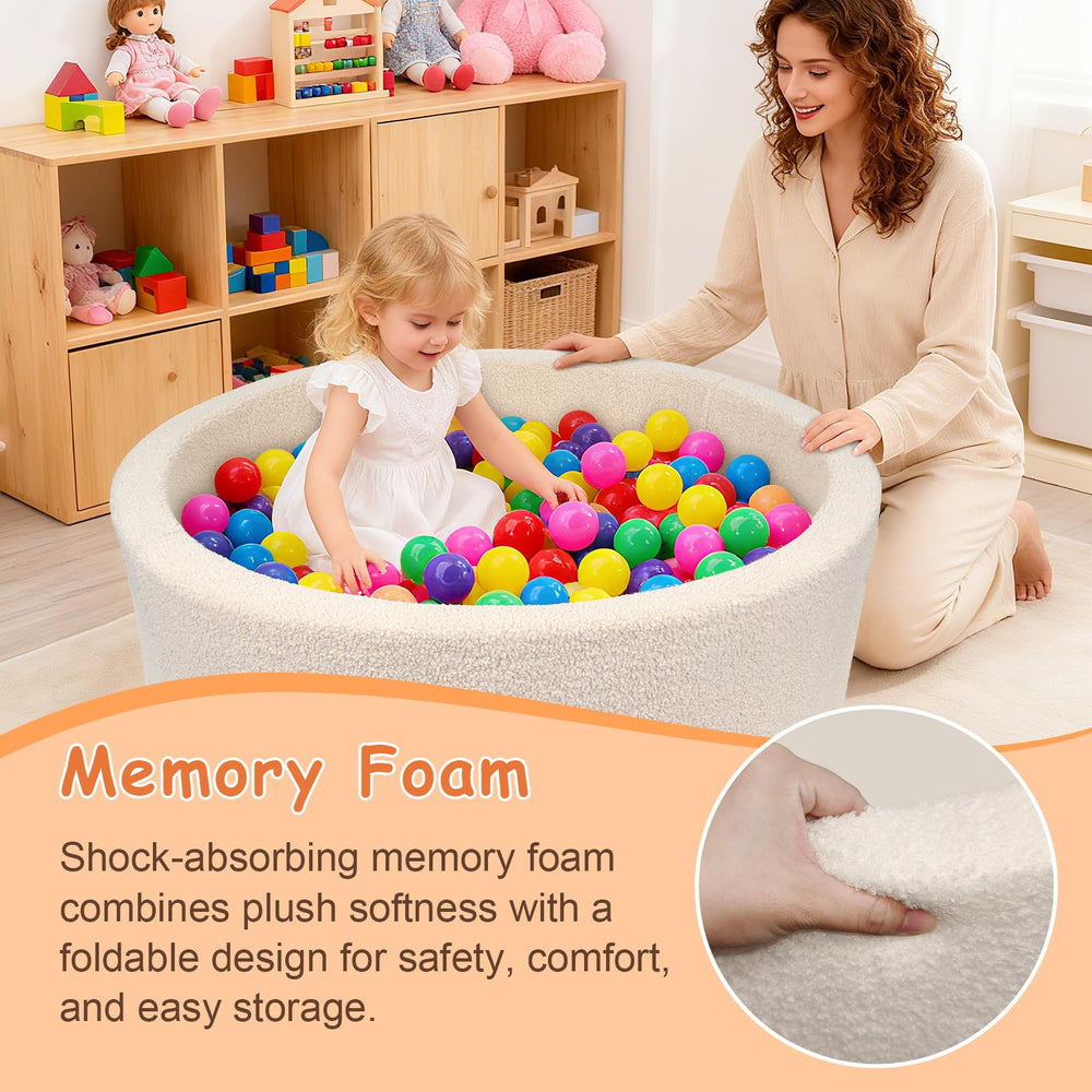 MEOGETY foam ball pit used as a home photo prop in living room.