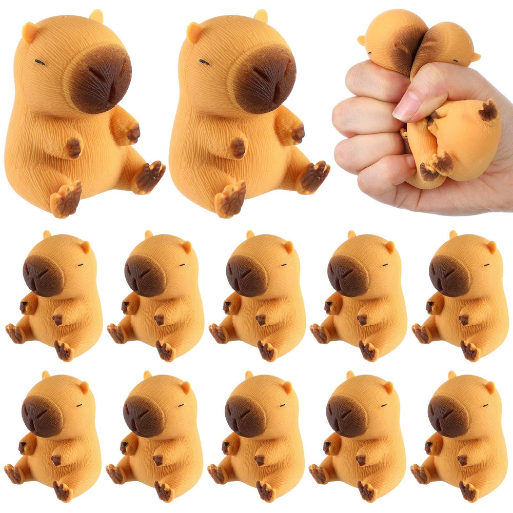 Meooeck capybara stress ball 12-pack packaging shown for party favors.