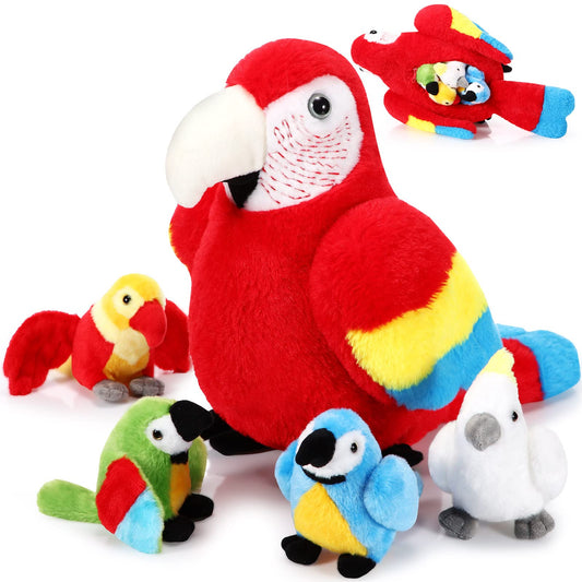 Meooeck macaw mother plush for cozy hugs and imaginative play.