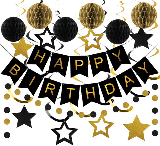 Meowtastic Birthday Banner in black and gold adds festive flair for photos.