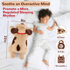 Meowtastic brown dog weighted plush pillow 4.5 lb supports comforting nighttime routines.