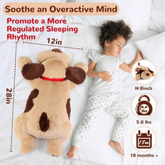 Meowtastic brown dog weighted stuffed animal, soft plush material, inviting warmth for cozy evenings.