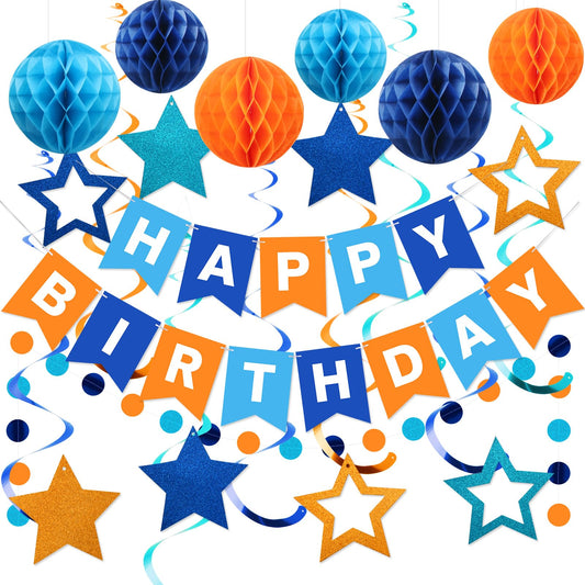 Meowtastic birthday-banner-blue-orange creates a bright focal point for parties