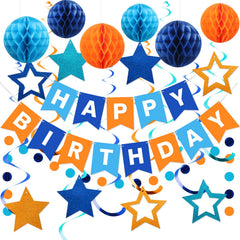 Meowtastic birthday-banner-blue-orange creates a bright focal point for parties