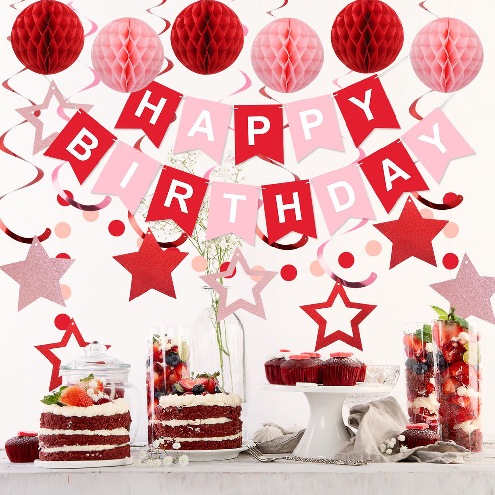 Meowtastic red honeycomb balls add dimensional flair to the party space