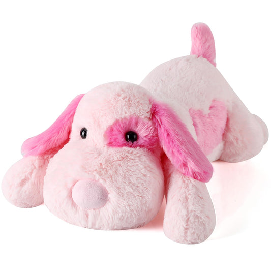 Meowtastic pink dog weighted plush in 22-inch size for comforting hugs.