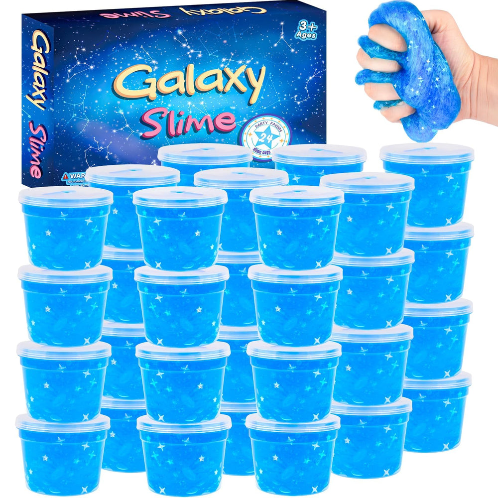 MermaidSlime blue galaxy slime cups with vibrant color for party favors.