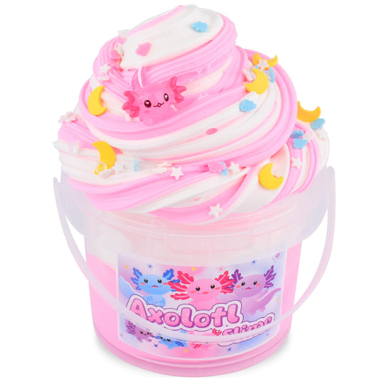 MERMAIDSLIME Pink Axolotl Butter Slime bucket shows two-tone texture for sensory play.