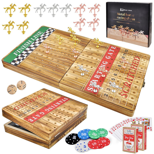 MerryPony 21-inch horse racing board set up for family-friendly competition on a durable wooden surface