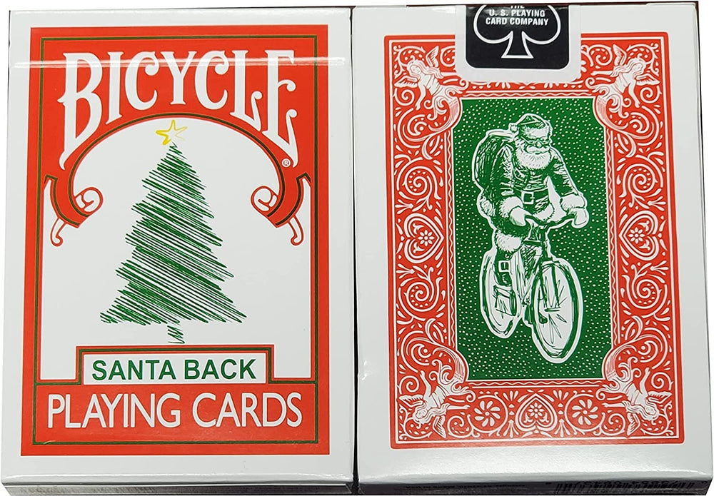 Merz67 Santa Back Bicycle cards back design in green for holiday play.