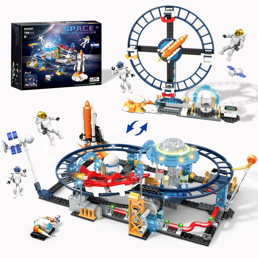 mesproud 2in1 space roller coaster set – vivid packshot with space capsules for imaginative play