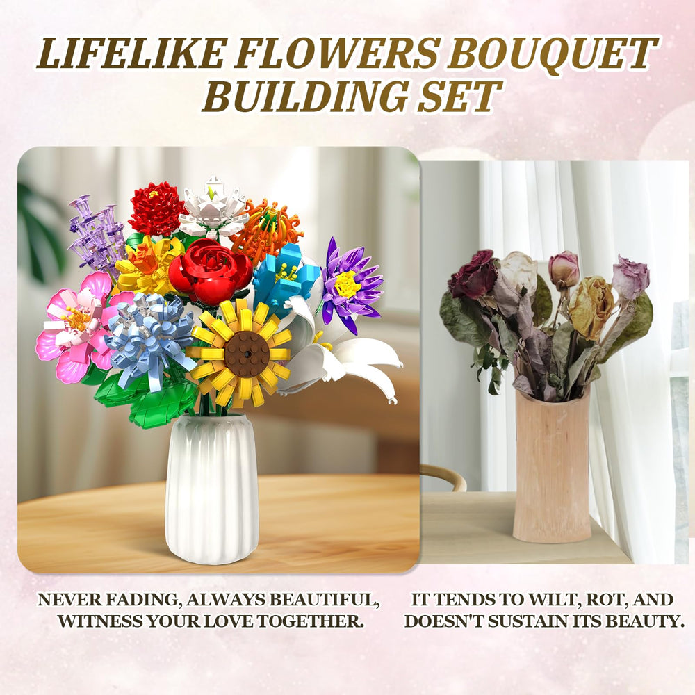 Close-up of detailed petals and stems from the mesproud bouquet kit.
