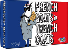Messy Table Games French goats in trench coats card play enhances family game night.