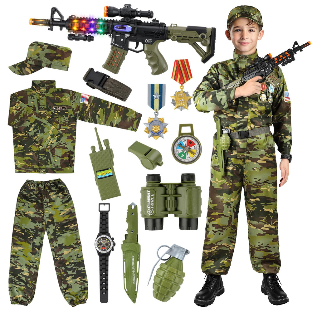 Metemot kids army costume deluxe set in camouflage for immersive play.