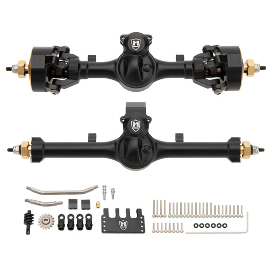 MEUS RACING front 5mm ISO V2 SCX24 axles improve steering stability on rugged terrain.