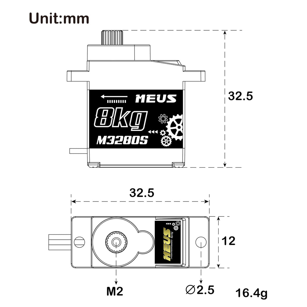 MEUS RACING 8KG servo for Axial SCX24, front view highlighting compact profile