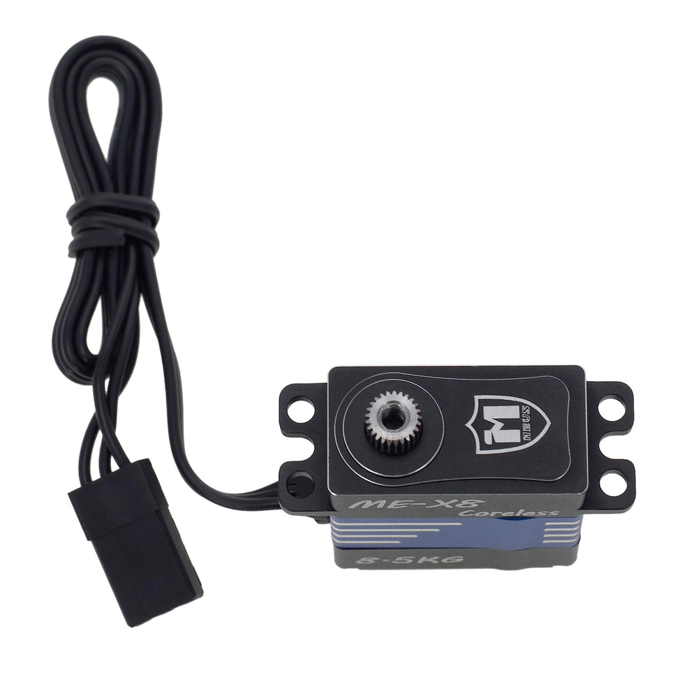 MEUS RACING coreless servo 8.5kg packaging includes servo horns set for easy install.