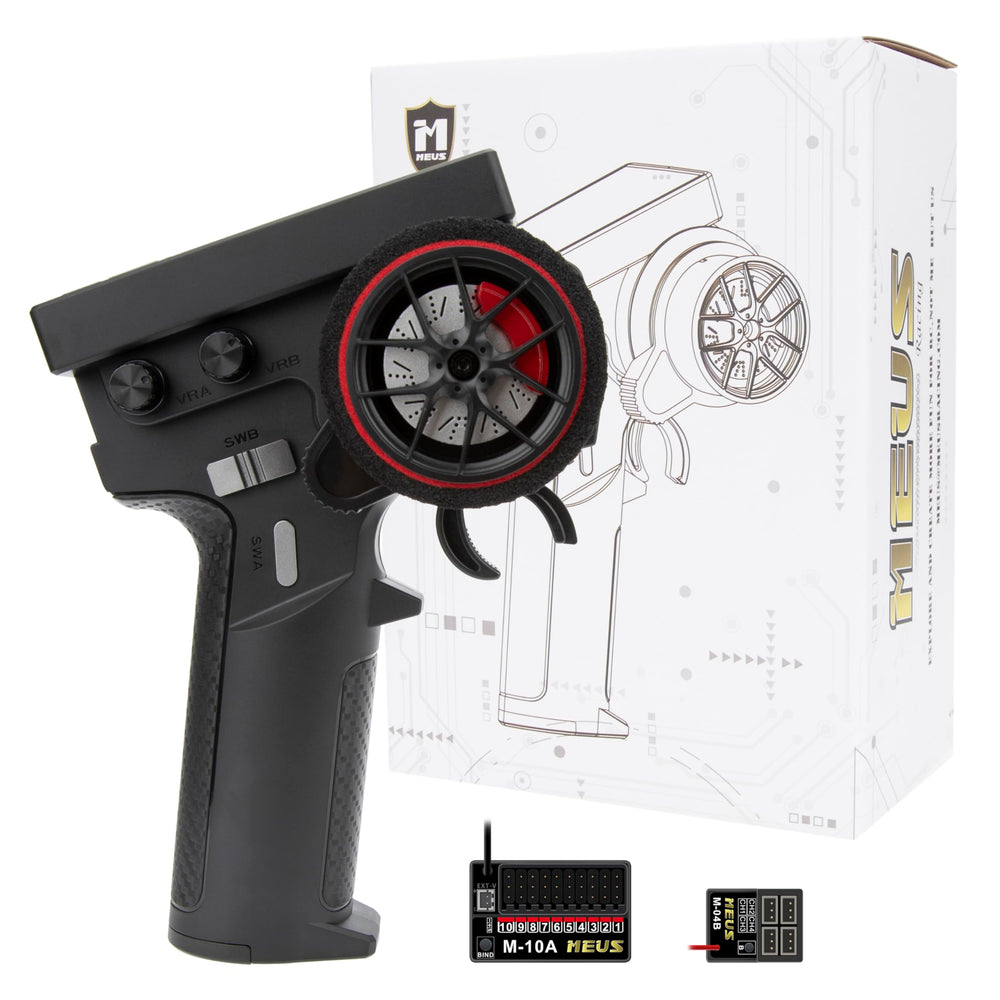 MEUS RACING ME-10B transmitter front view showing ergonomic design and controls