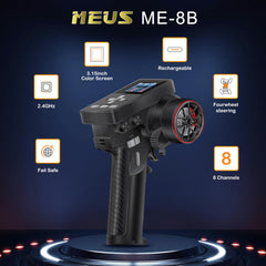 MEUS RACING ME-8B transmitter rear view showing compact, portable profile.