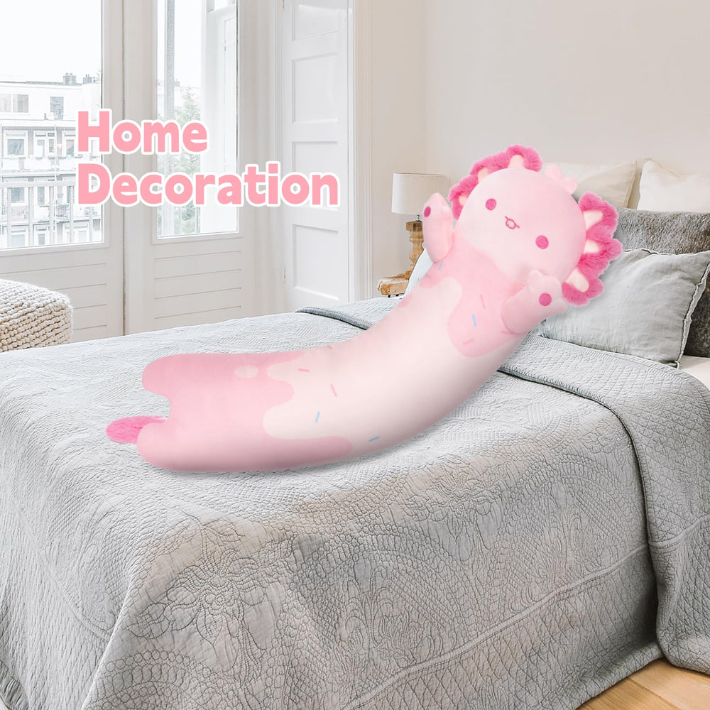 Mewaii axolotl body pillow – multipurpose plush for sofa support and lounging.