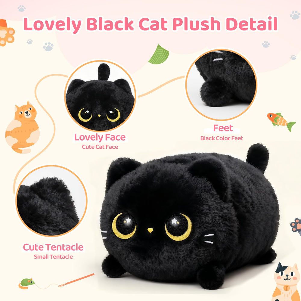 Mewaii black cat plush with expressive limbs for playful poses.