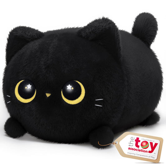 Mewaii Black Cat Plush with a soft pillow texture for cozy snuggles.