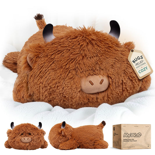 Mewaii cute Highland Cow plush pillow front view ideal for cuddling