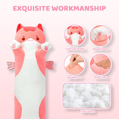 Mewaii Long Cat Plush 70cm front view emphasizes balanced cuddle support.