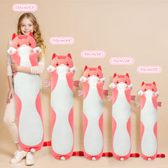 Mewaii Long Cat Plush 90cm front view delivers enveloping comfort for lounging.
