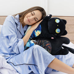 Mewaii Long Cat Plush on a sofa showing versatile lounge use.